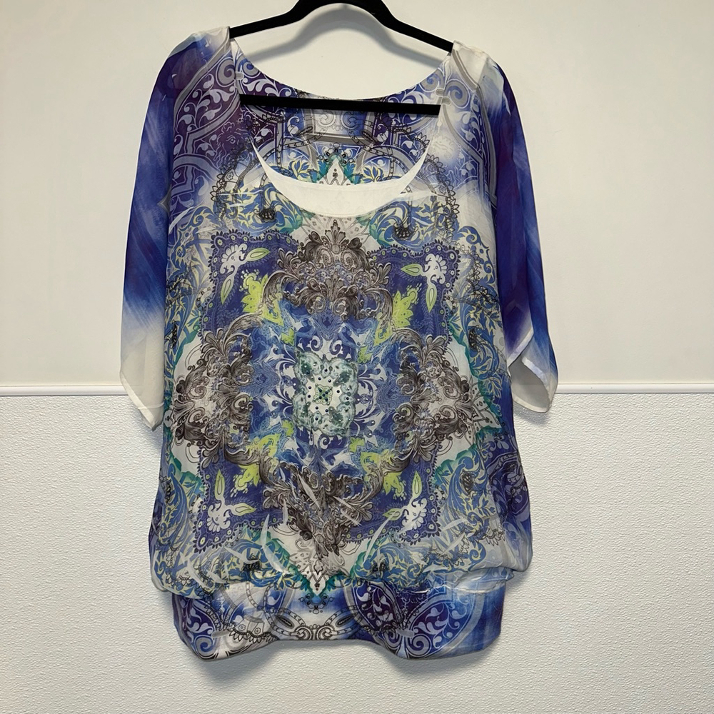 Women's Maurices Blouse Tunic Top Studded Size 2 Blue Green Grey Plus Size
